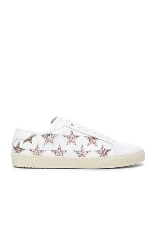 Saint Laurent Leather Court Classic Glitter Star Sneakers in Off White | FORWARD by elyse walker