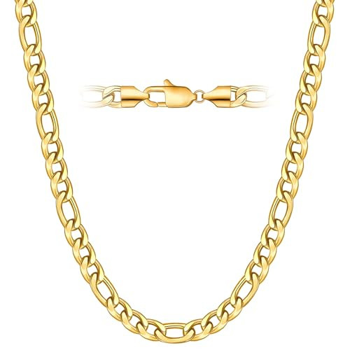 Fiusem 7mm 14K Gold Plated Figaro Chain Necklace for Men, 24 Inch | Amazon (US)