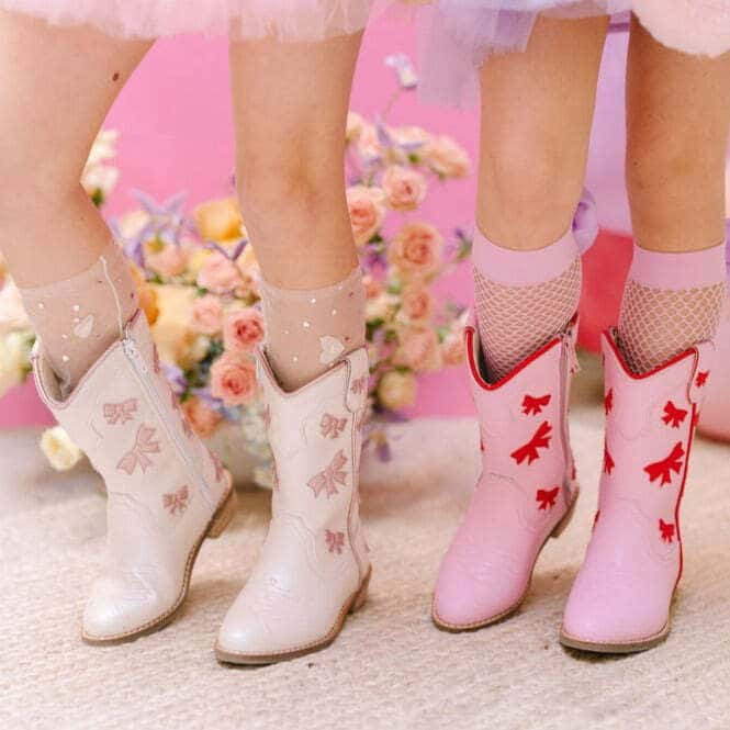 Cowgirl White + Pink Bow Boots | Wild and Rae