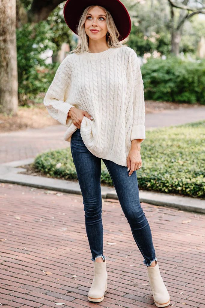 Rare Love Ivory White Cable Knit Sweater | The Mint Julep Boutique