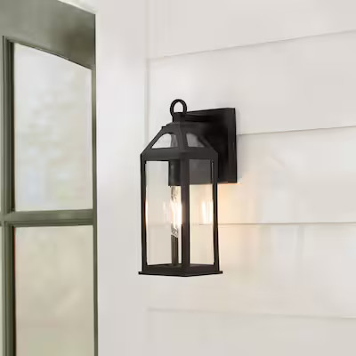 allen + roth Cogburn 1 -Light 13.5-in H Black Hardwired Outdoor Wall Light | Lowe's