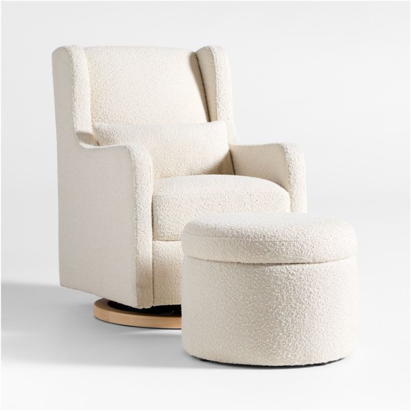 Wally Ivory Boucle Nursery Glider Chair and Ottoman | Crate & Kids | Crate & Barrel