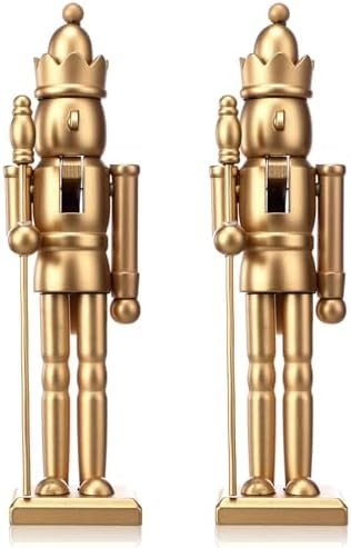 Roowest 2 Pcs Christmas Nutcracker Figure 7 Inch Gold Wooden Doll Decoration Set Including Nutcra... | Amazon (US)