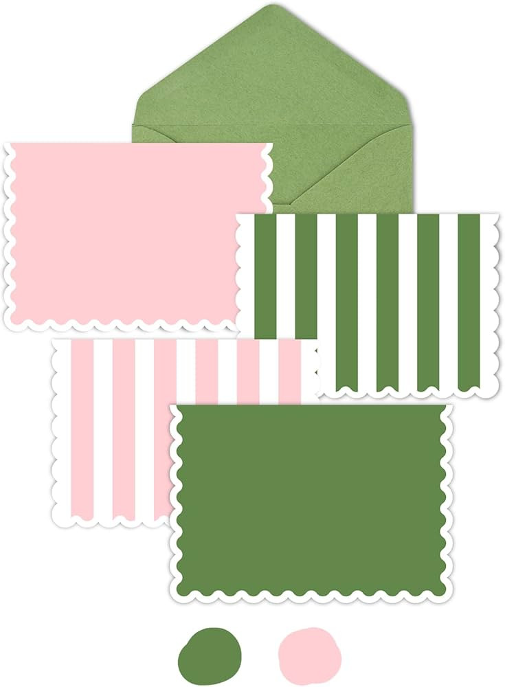 AZAZA Blank Cards and Envelopes Pink and Green 24 Pack,3.5x5 Mini Striped Greeting Cards,Blank No... | Amazon (US)