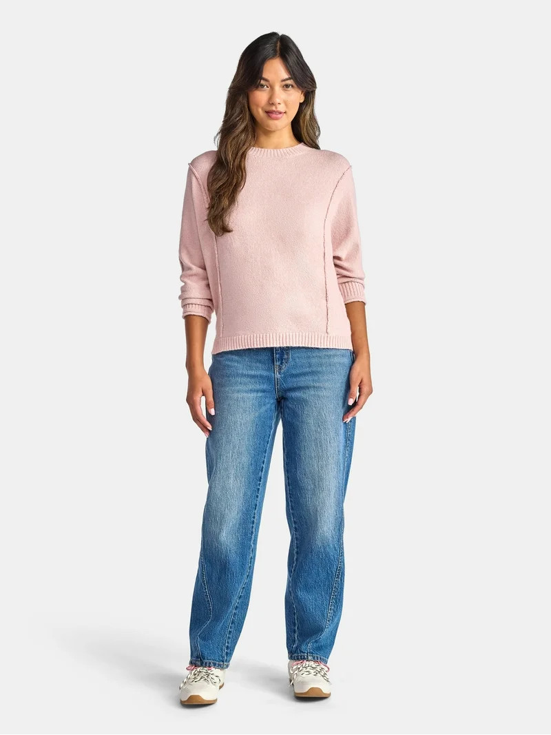 Time and Tru Women's Reverse Linking Pullover Sweater with Long Sleeves, Midweight, Sizes XS-XXXL | Walmart (US)