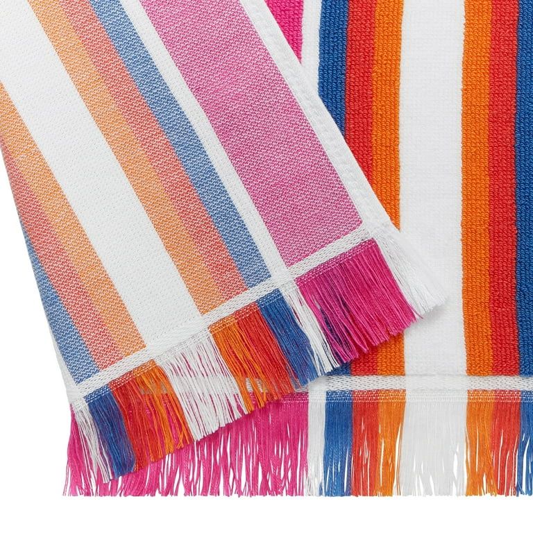 Mainstays Flat Woven Pink Striped Cotton Blend Beach Towel, 28" x 58" | Walmart (US)