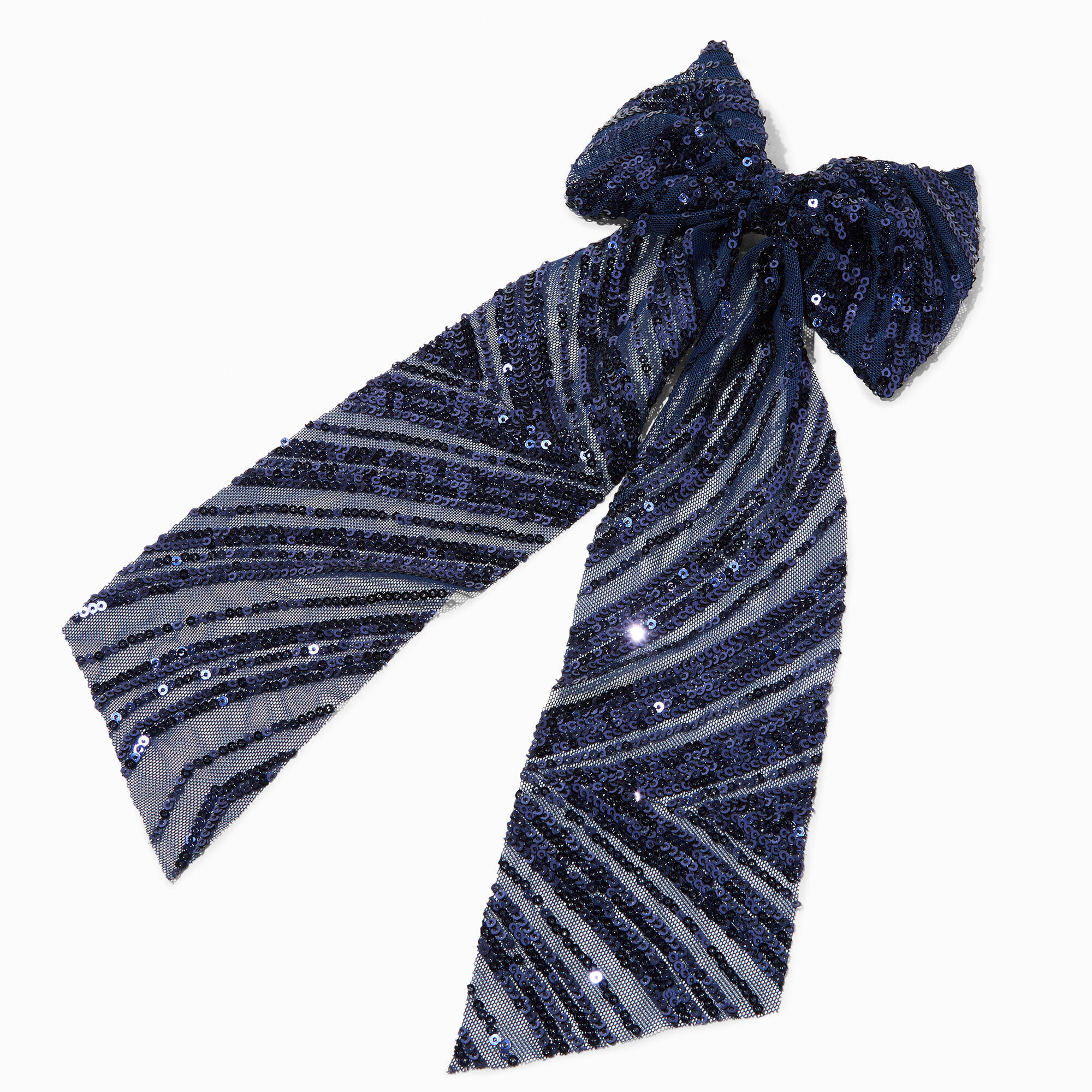 Navy Blue Sequin Long Tail Hair Bow Clip | Claire's (US)