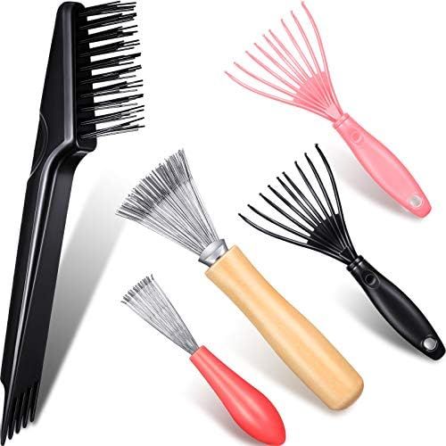 5 Pieces Comb Cleaner Tool Set Hair Brush Cleaner Rake Comb Cleaning Brush Remove Comb Embedded Tool | Amazon (US)