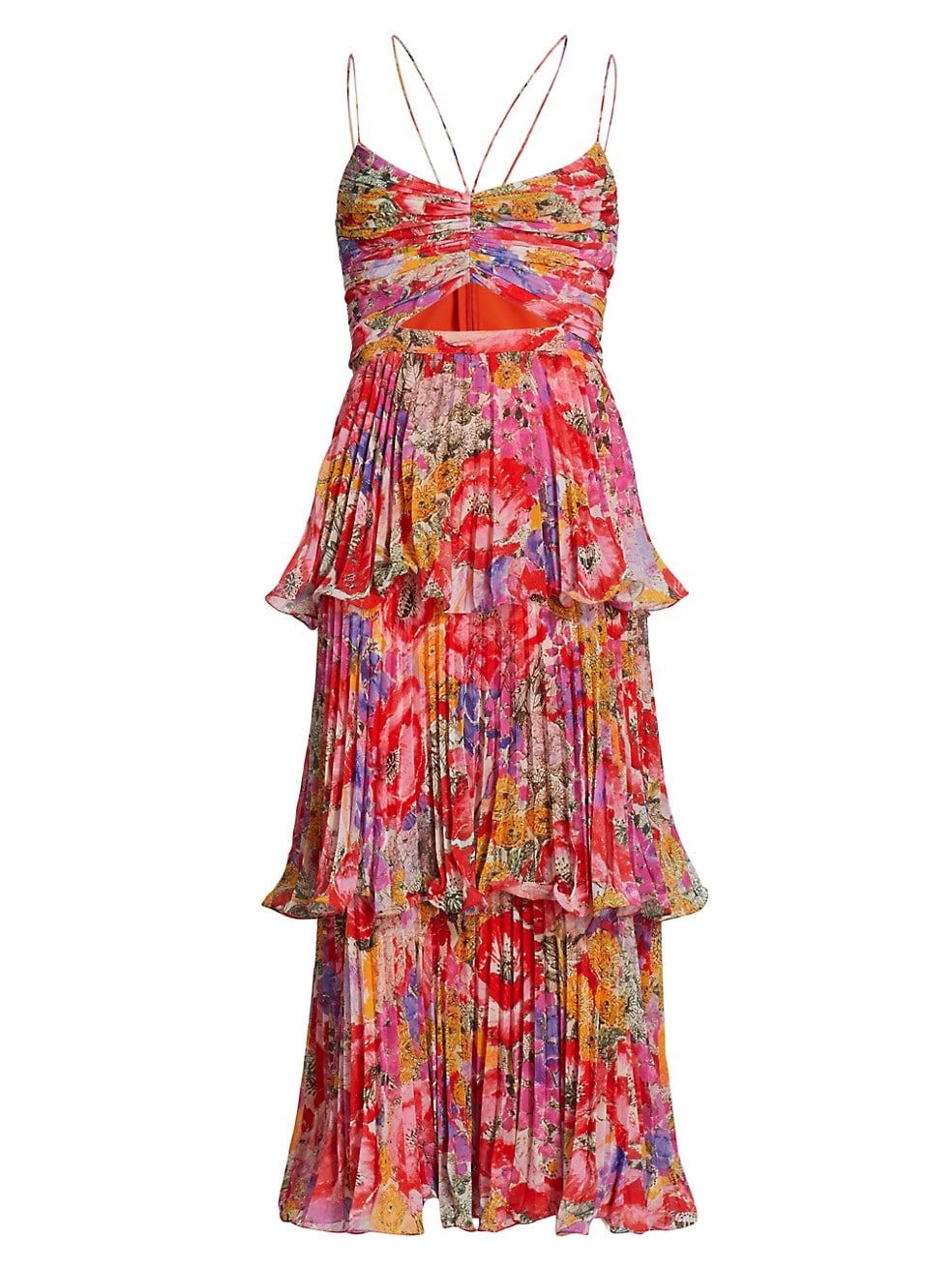 AMUR Luke Floral Pleated Tiered Midi-Dress | Saks Fifth Avenue