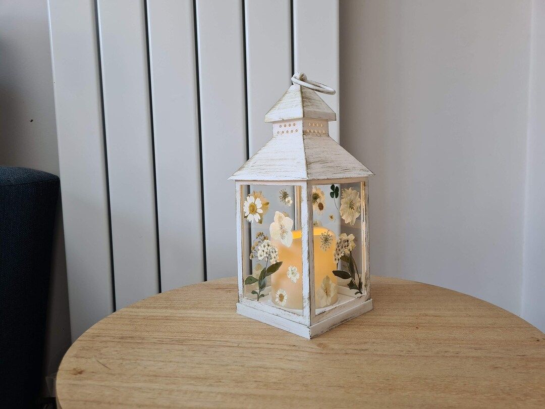 Beautiful pressed flower candle lantern | Etsy (UK)