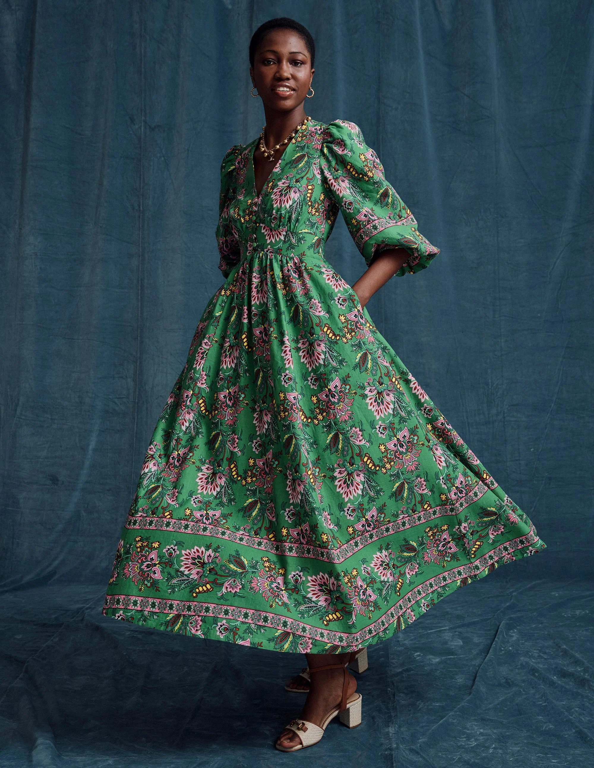 Lola Blouson Maxi Dress-Green, Botanica Terrace | Boden (US)