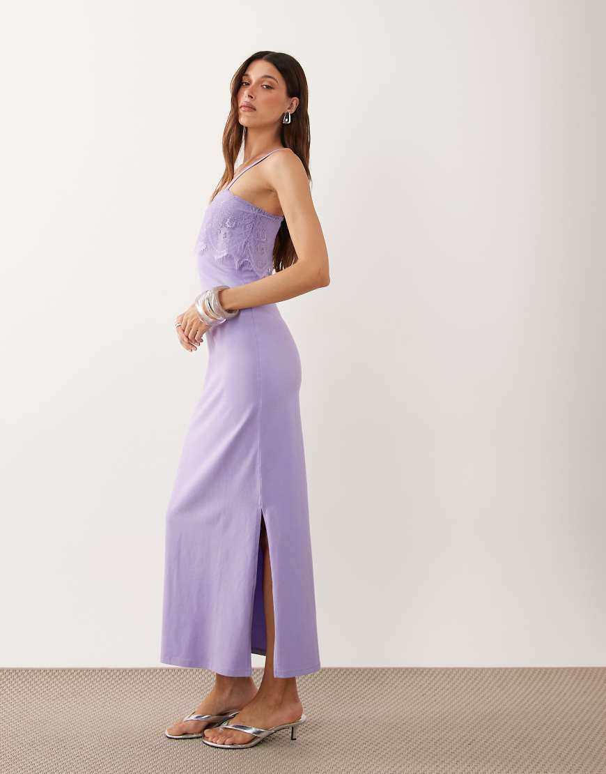 ASOS DESIGN – Ellen – Camisole-Trögerkleid in Flieder mit Spitzenbesatz-Lila | ASOS (Global)