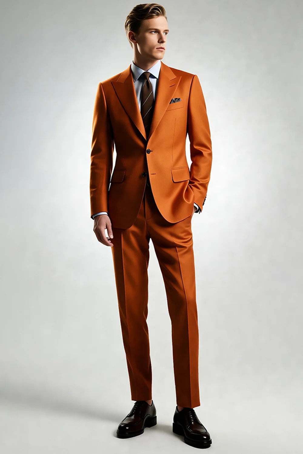 Dark Orange Peak Lapel One Button Men's Suits - Dark Orange / 48 | ZAPAKA