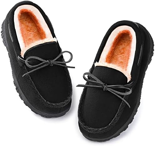 Boys & Girls Memory Foam Moccasin Slippers - Furry Plush Lining, Non-Slip Indoor/Outdoor for Big ... | Amazon (US)