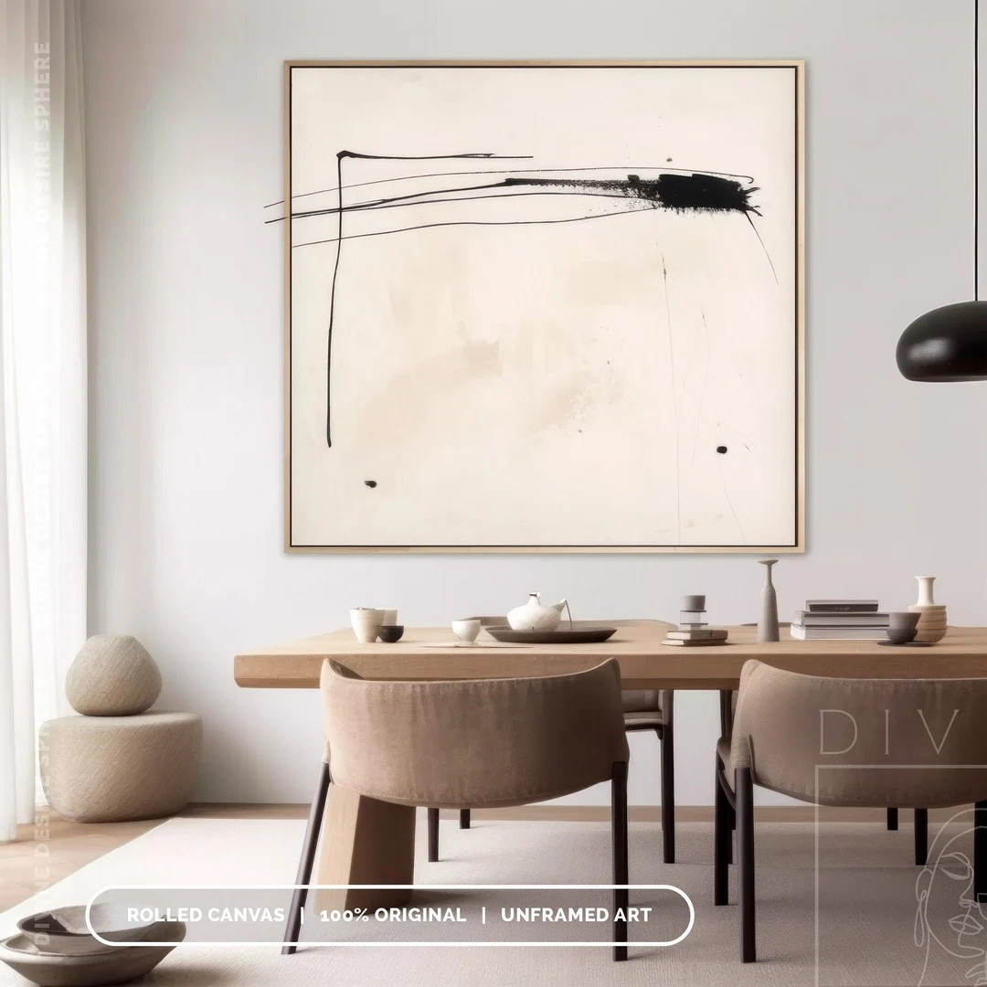 Unique Minimalist Beige Canvas Art Original Handmade - Etsy | Etsy (US)