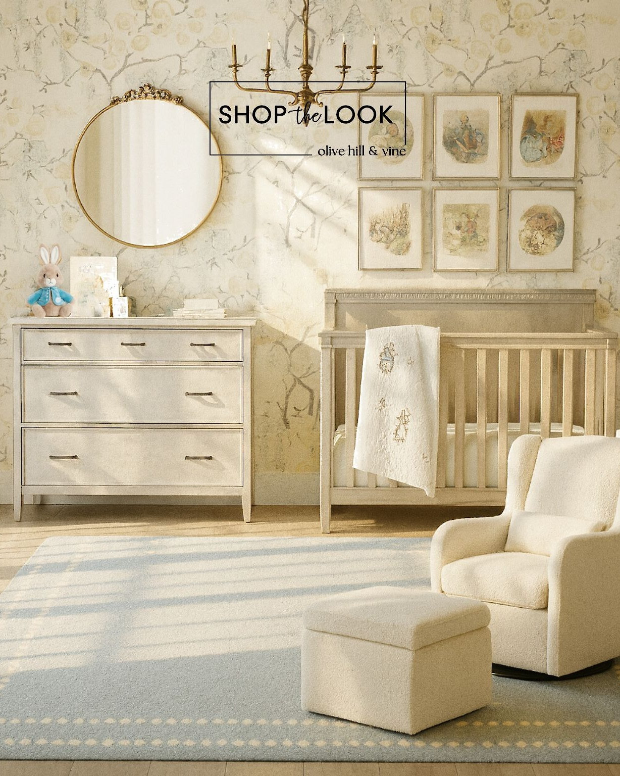 A storybook dream comes alive in this Peter Rabbit nursery—complete with chinoiserie wallpaper, elegant chandelier, convertible crib, and swivel glider. Pops of blue and playful accents add timeless charm and whimsy to this serene design.  

 

#LTKHome #LTKBaby #LTKBump