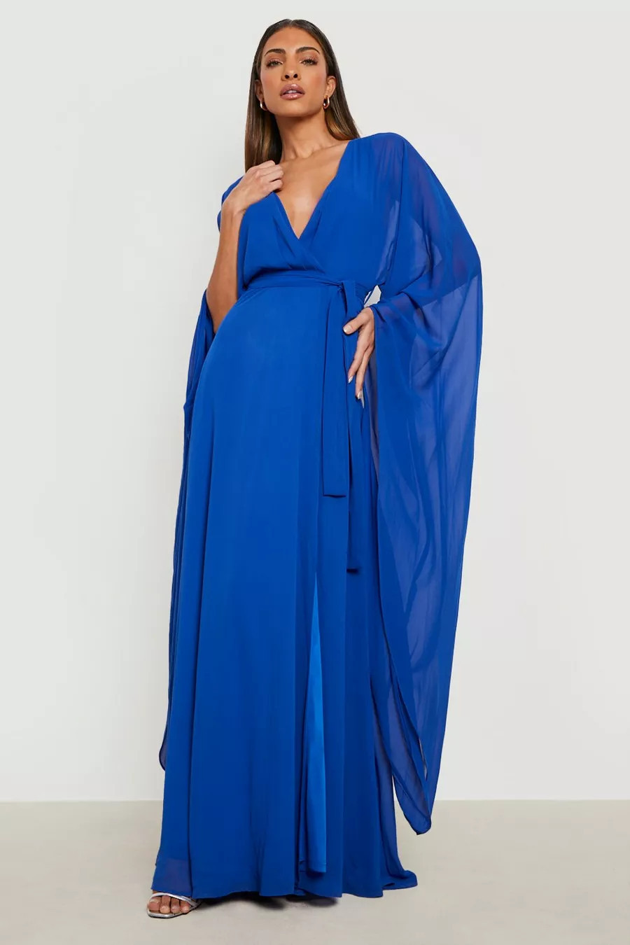 Chiffon Wrap Cape Sleeve Maxi Dress | boohoo (US & Canada)