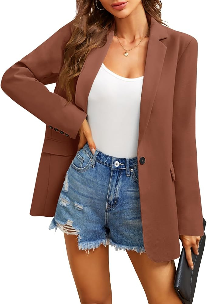 Febriajuce Women's Casual Long Sleeve Lapel Oversized Button Work Office Blazer Suit Jacket | Amazon (US)