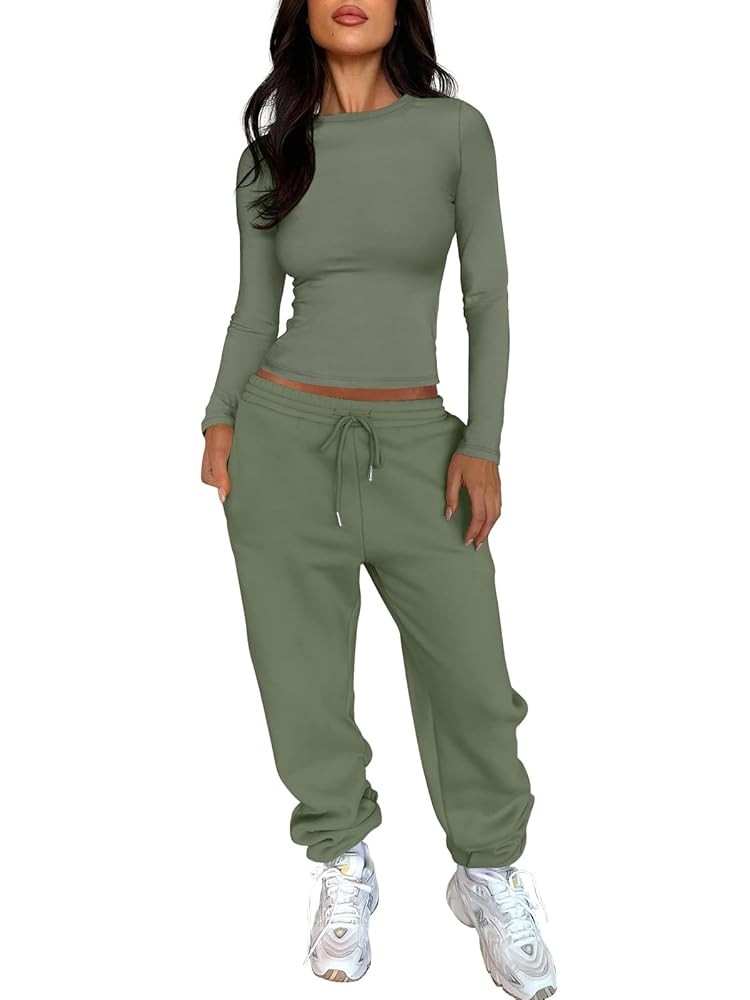 ANRABESS Womens 2 Piece Sweatsuits Long Sleeve Tight Shirt Tops Joggers Fleece Sweatpants Sets 20... | Amazon (US)