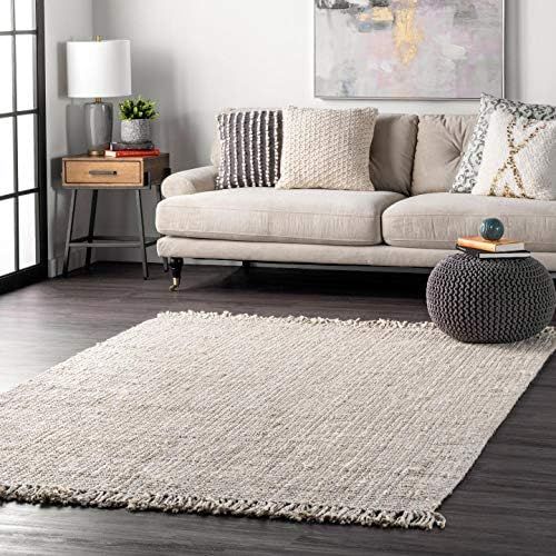 nuLOOM Hand Woven Chunky Natural Jute Farmhouse Area Rug, 7' 6" x 9' 6", Off-white | Amazon (US)