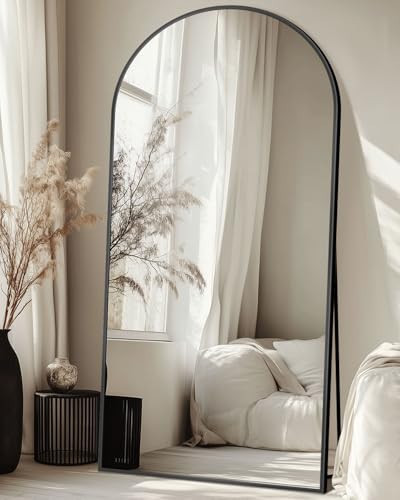 Full Length Mirror with Stand, 71"x28" Arched Full Body Mirrors, Large Stand Up Mirror, Aluminum Frame Floor Standing Mirrors, Freestanding Hanging Leaning Mounted for Bedroom Living Room Black | Amazon (US)