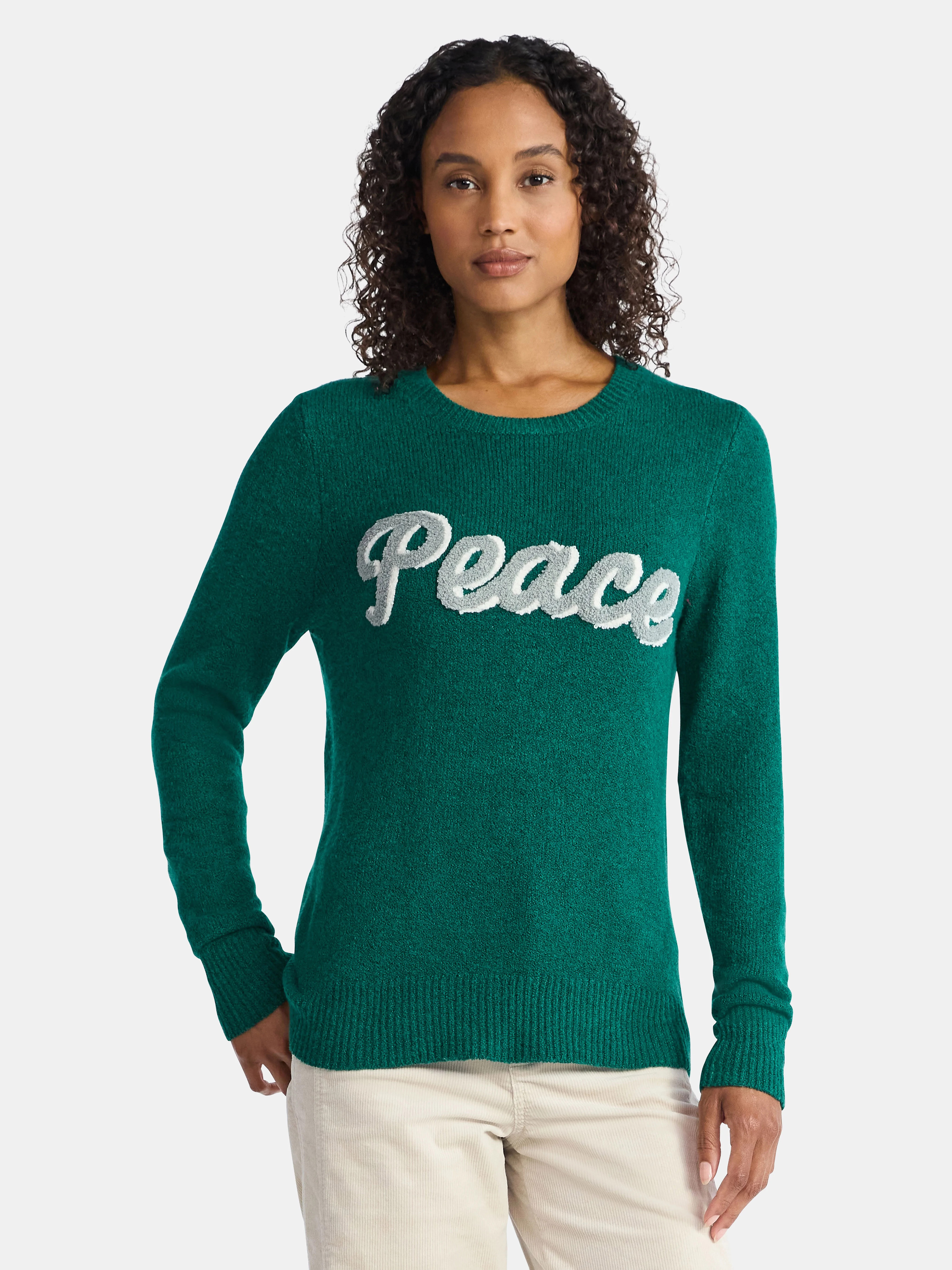 Time and Tru Women's and Women's Plus Holiday Talking Sweater with Long Sleeves, Midweight, Sizes... | Walmart (US)