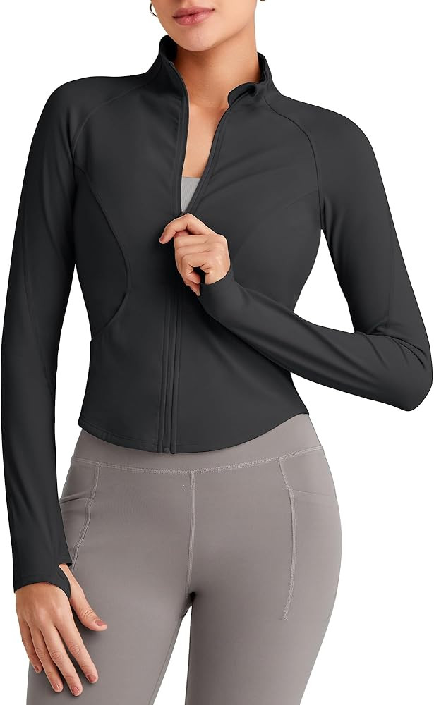 G4Free Workout Jackets for Woman BareFeel Cropped Zip Up Athletic Running Jacket Slim Fit Yoga To... | Amazon (US)