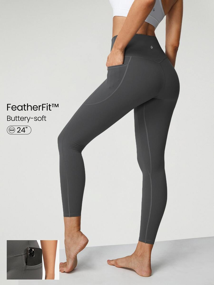 GLOWMODE 24" FeatherFit™ High-Rise Side Pocket Leggings Gym  Spring Summer | SHEIN