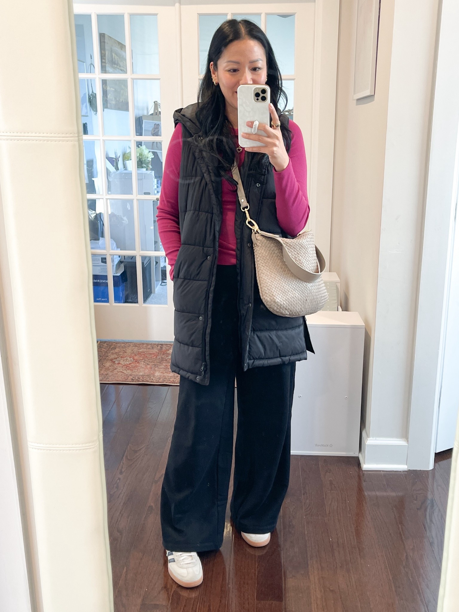 Size small tee 
sized down 1/2 in sneakers
Exact pants and vest older but linked similar 

#LTKootd #LTKSeasonal #LTKOver40