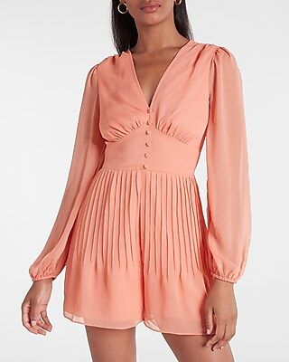 Pleated Button Front Romper | Express