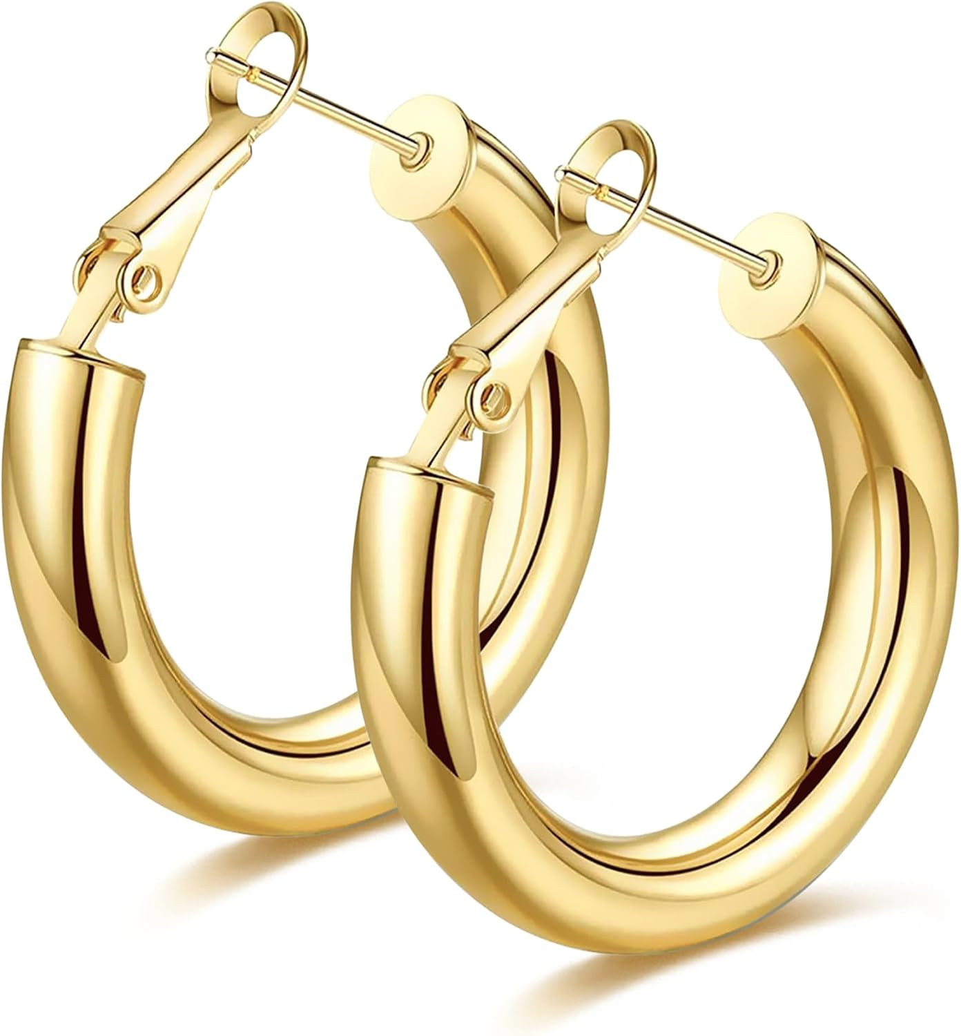 wowshow Chunky Thick Gold Tube Hoops Earrings for Women | Amazon (US)