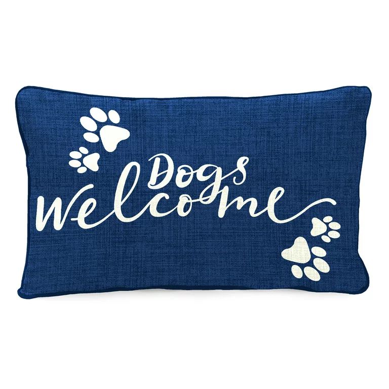 Mainstays Dogs Welcome Reversible Outdoor Throw Pillow, 12" x 16", Navy Novelty and Plaid | Walmart (US)