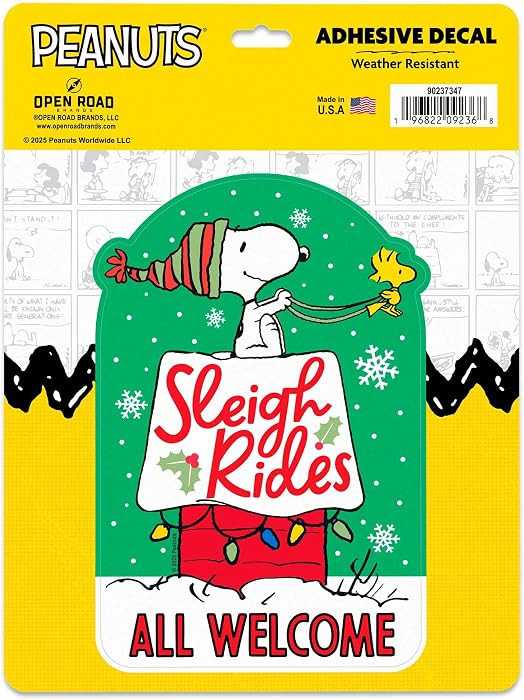 Peanuts Sleigh Rides Adhesive Vinyl Decal | Amazon (US)