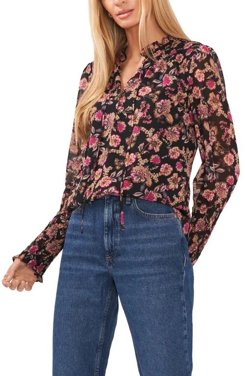 1.STATE Floral Print Smocked Blouse in Woodblock Floral at Nordstrom, Size Small | Nordstrom