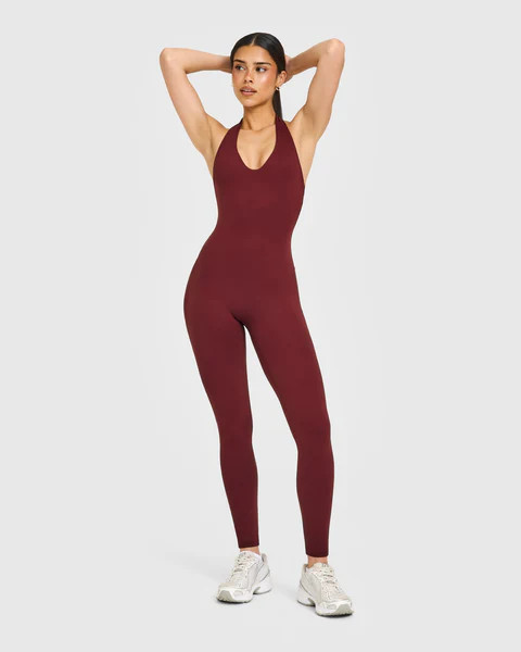 SoftMotion™ Halter Neck All In One Long with White Logo 
 Light Rosewood | Oner Active (UK / US)