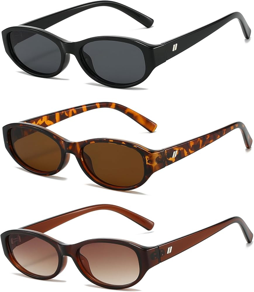 LJCZKA Retro Oval Sunglasses for Women Men Trendy Small Oval Sunglasses Vintage 90s Narrow Cat Ey... | Amazon (UK)