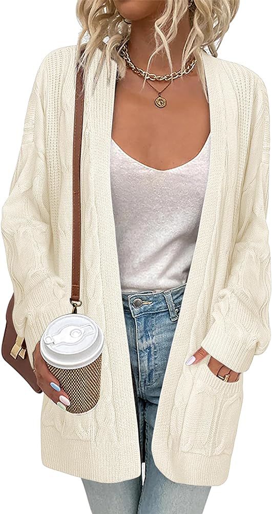 Zeagoo Women's Cardigan 2023 Fall Winter Open Front Sweater Coats Long Sleeve Loose Cable Knit Outer | Amazon (US)