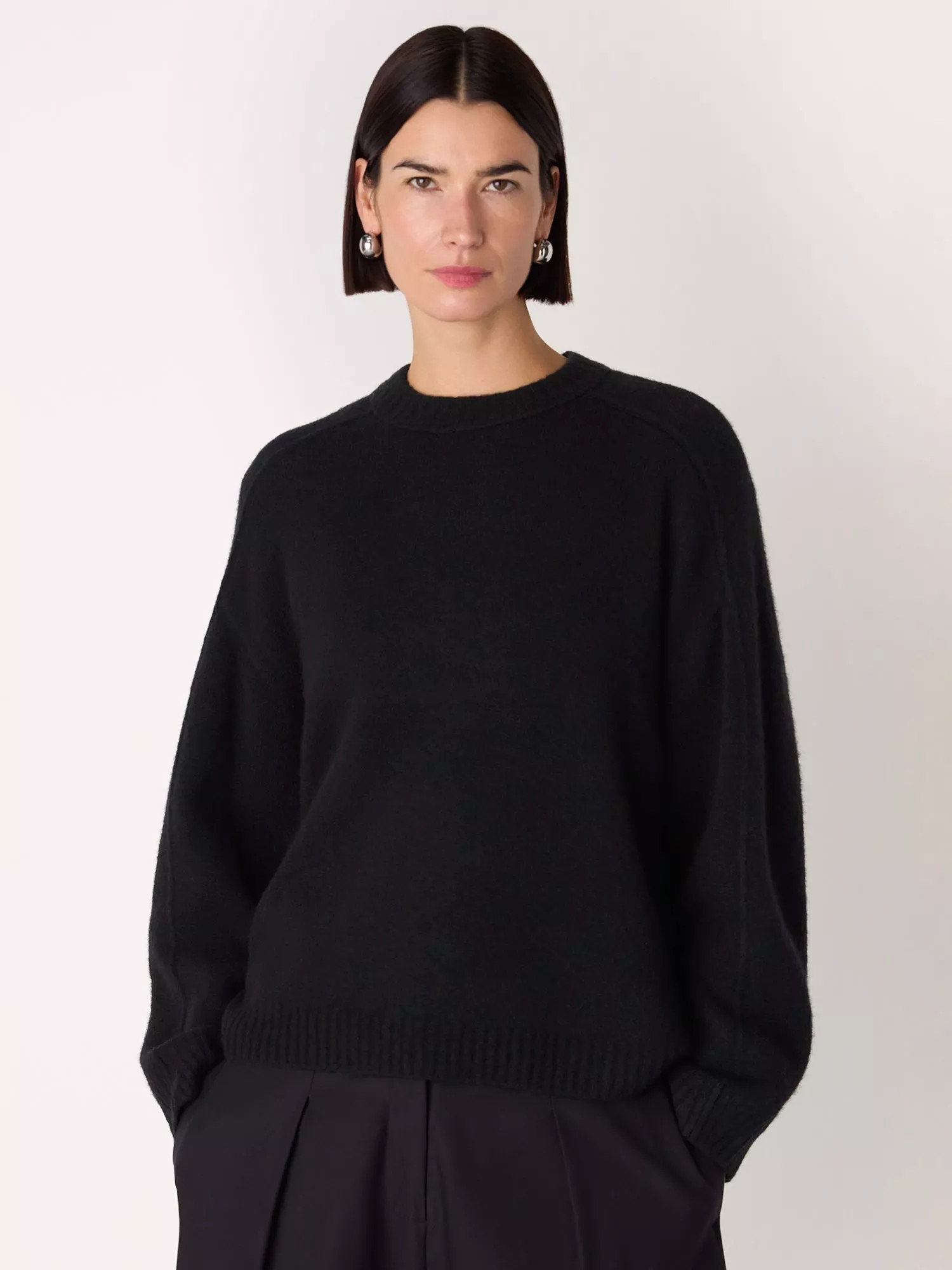 Whistles Seam Detail Wool Blend Knit Jumper, Black | John Lewis (UK)