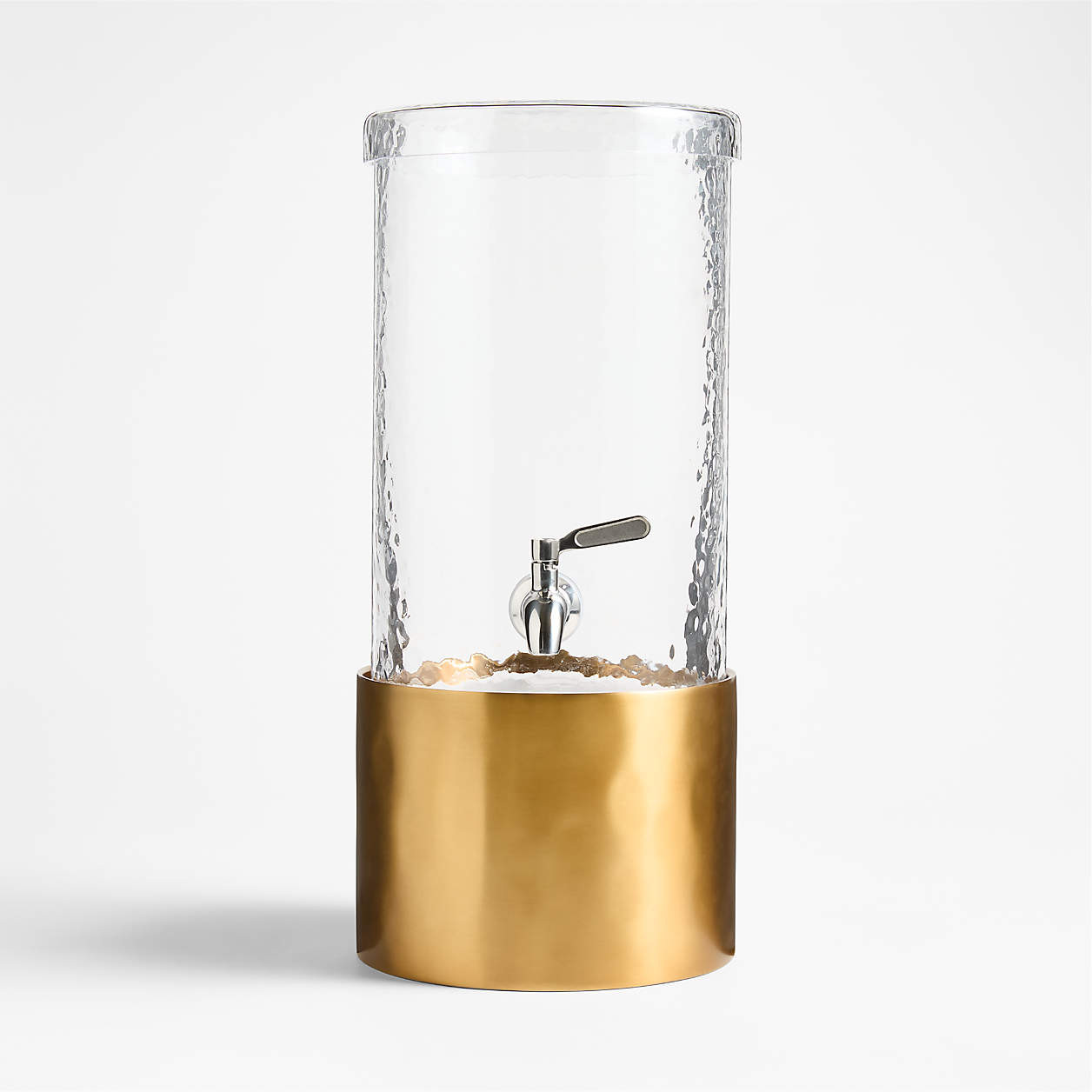 Mercer 1.5-Gallon Drink Dispenser and Brass Stand Set | Crate & Barrel | Crate & Barrel