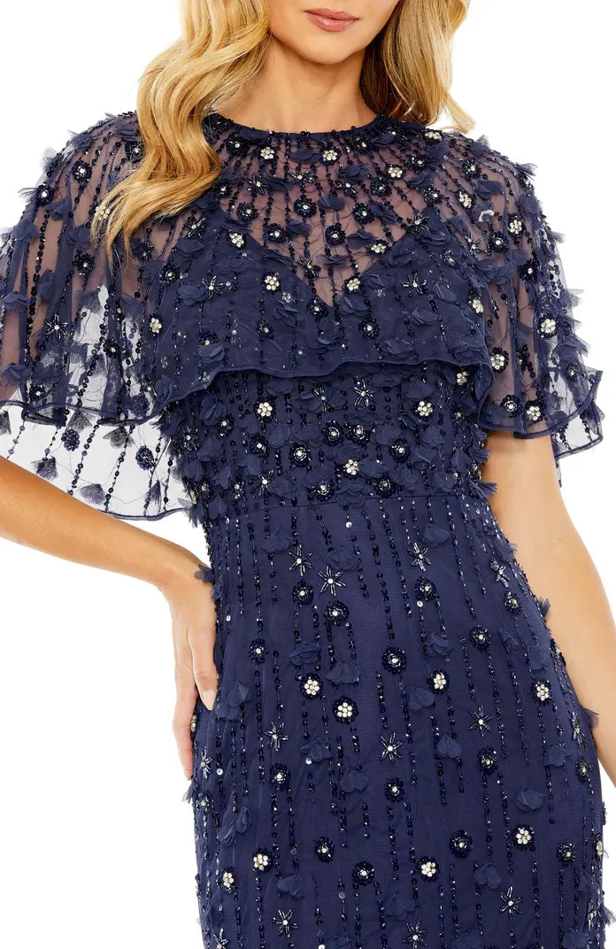 Mac Duggal Women's Embellished Illusion Cape Sleeve Trumpet Gown | Nordstrom | Nordstrom