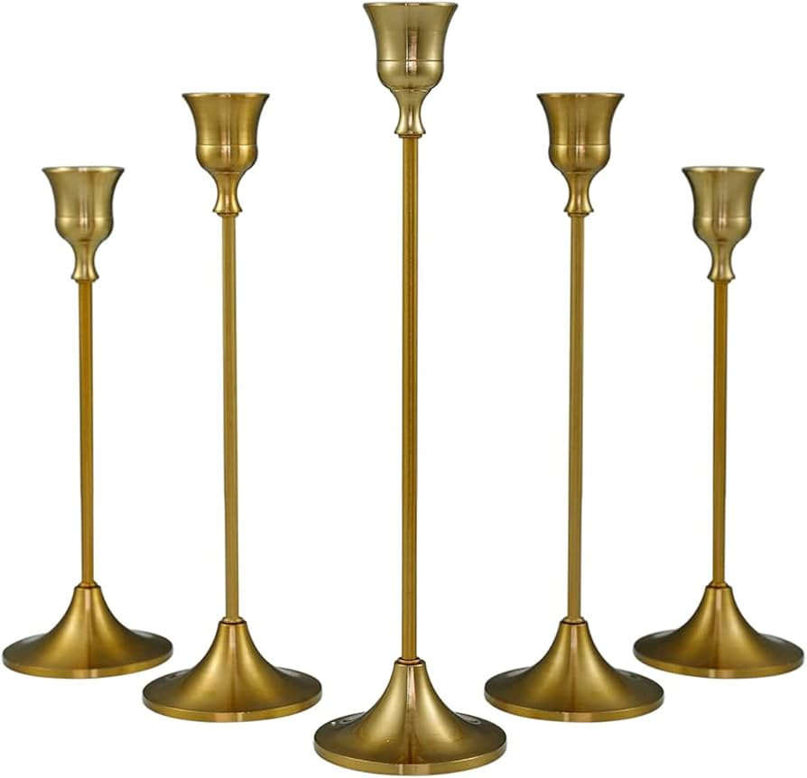 Haskoss Vintage Decor Candlestick Holders Brass Gold Taper Candle Holders Metal Dinner Candle Hol... | Amazon (CA)