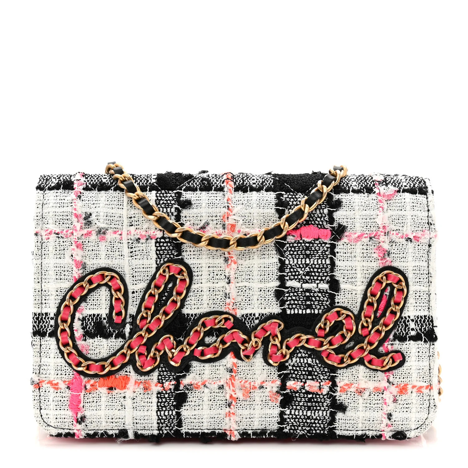 Tweed Calfskin Signe Wallet On Chain WOC Black Pink Orange | FASHIONPHILE (US)