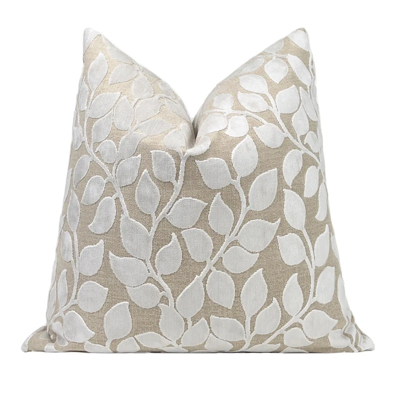 Ivy Cut Velvet Pillow Cover, Ivory Leaf Velvet Throw Pillow Cover 20x20, 22x22, 24x24, 26x26, Neu... | Etsy (US)