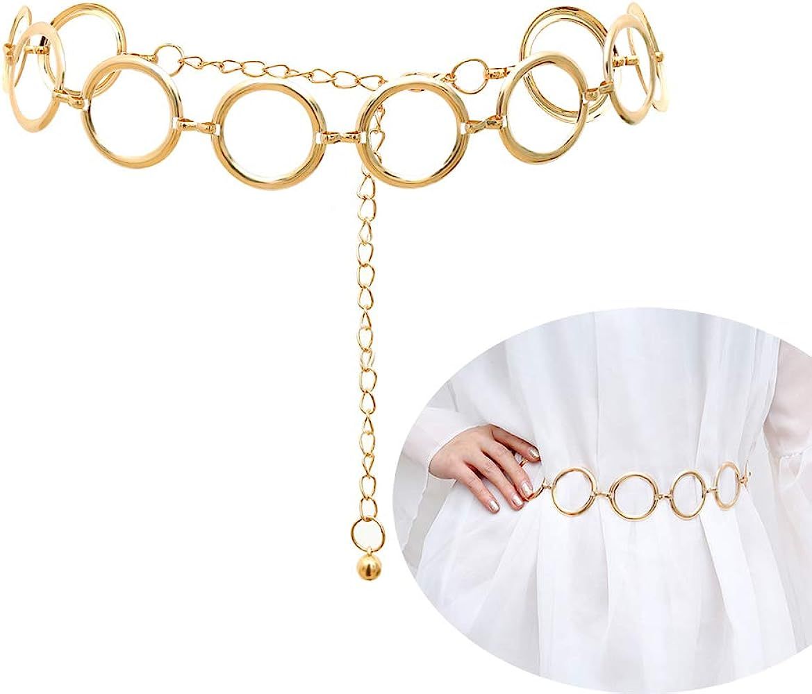 Jurxy S Size Alloy Waist Chain Body Chain for Women Waist Belt Belly Chain Adjustable Body Harness f | Amazon (US)