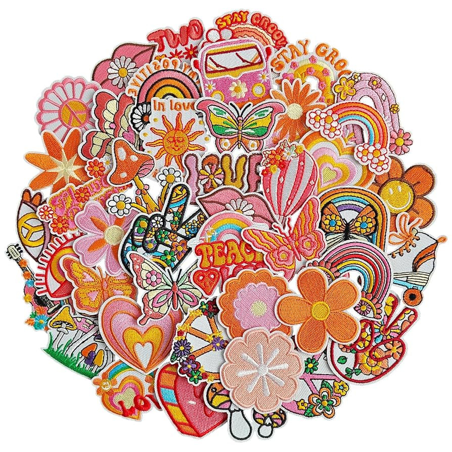 48Pcs Hippie Vintage Iron on Patches Assorted Styles Retro Aesthetics Embroidered Patches, Sew on... | Amazon (US)