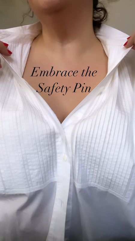 I’m short and I’m busty and I’m not ashamed to add a safety pin between buttons to prevent gap or customize the neckline of my button front shirts. No need for gadgets, those pins from garment hang tags work beautifully. Just be sure to grab only the bottom layer of the top placket so it remains hidden. I’m linking to my favorite button front and button down shirts as a busty petite woman over 40 including this tux shirt from Madewell. 

#LTKmidsize #LTKover40 #LTKstyletip
