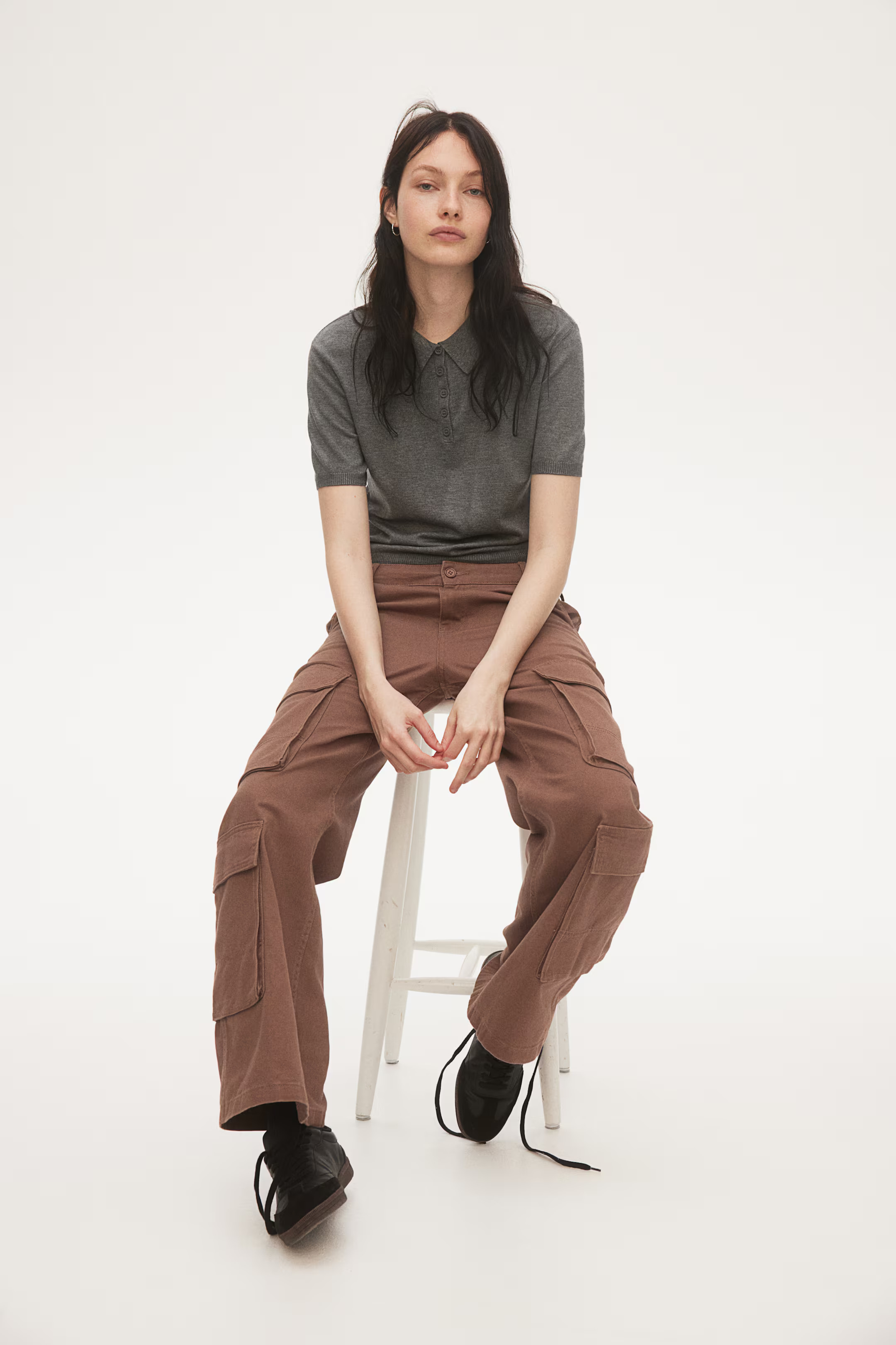 Wide-leg Cargo Pants - Brown - Ladies | H&M US | H&M (US + CA)