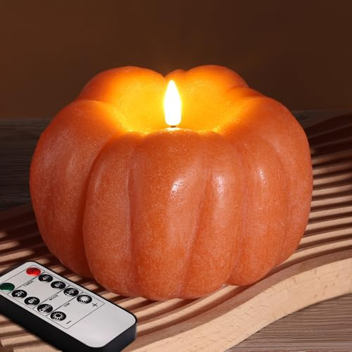 Burnt Orange Pumpkin Fall Flameless LED Candle with Remote, Halloween Decor | Amazon (US)