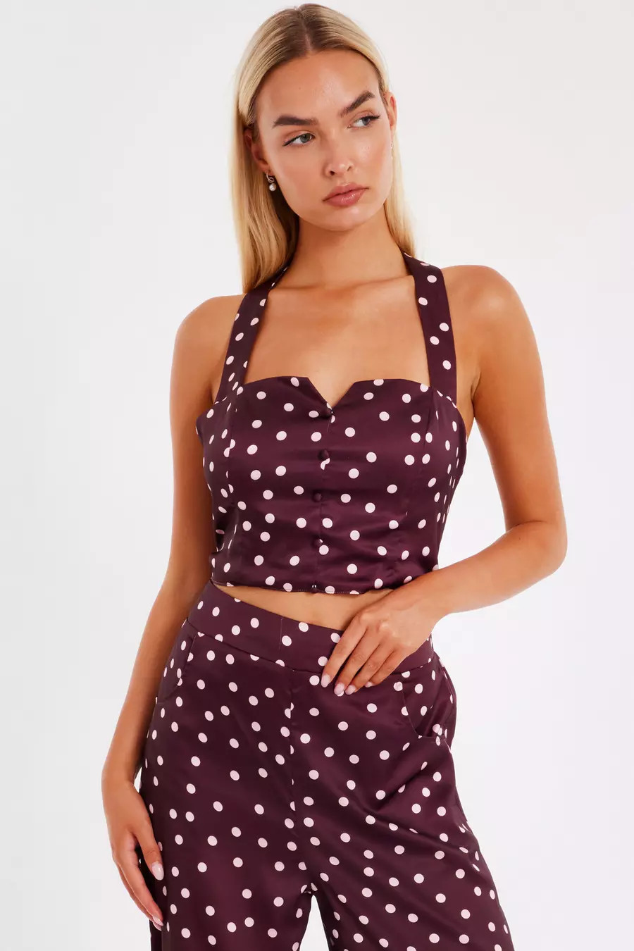 Dark Red Polka Dot Crop Top | Quiz Clothing