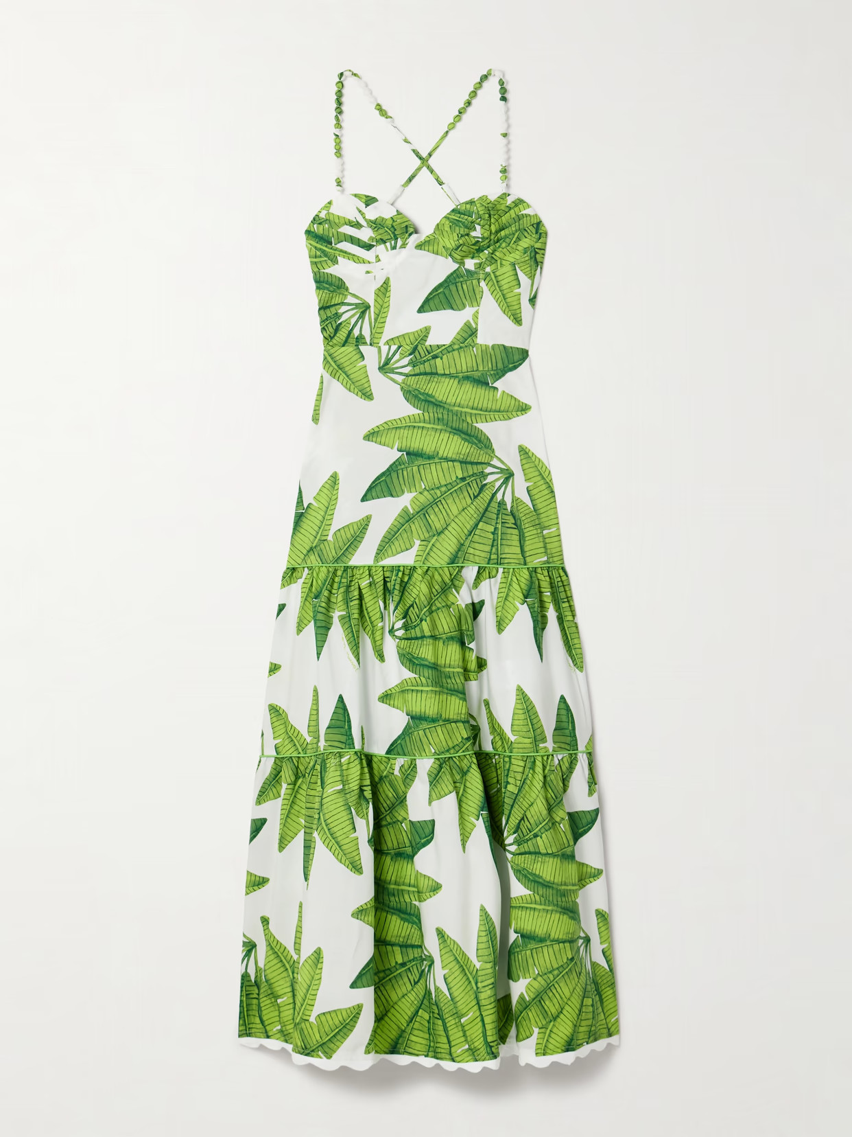Farm Rio - Tiered Printed Cotton Midi Dress - Green | NET-A-PORTER (US)